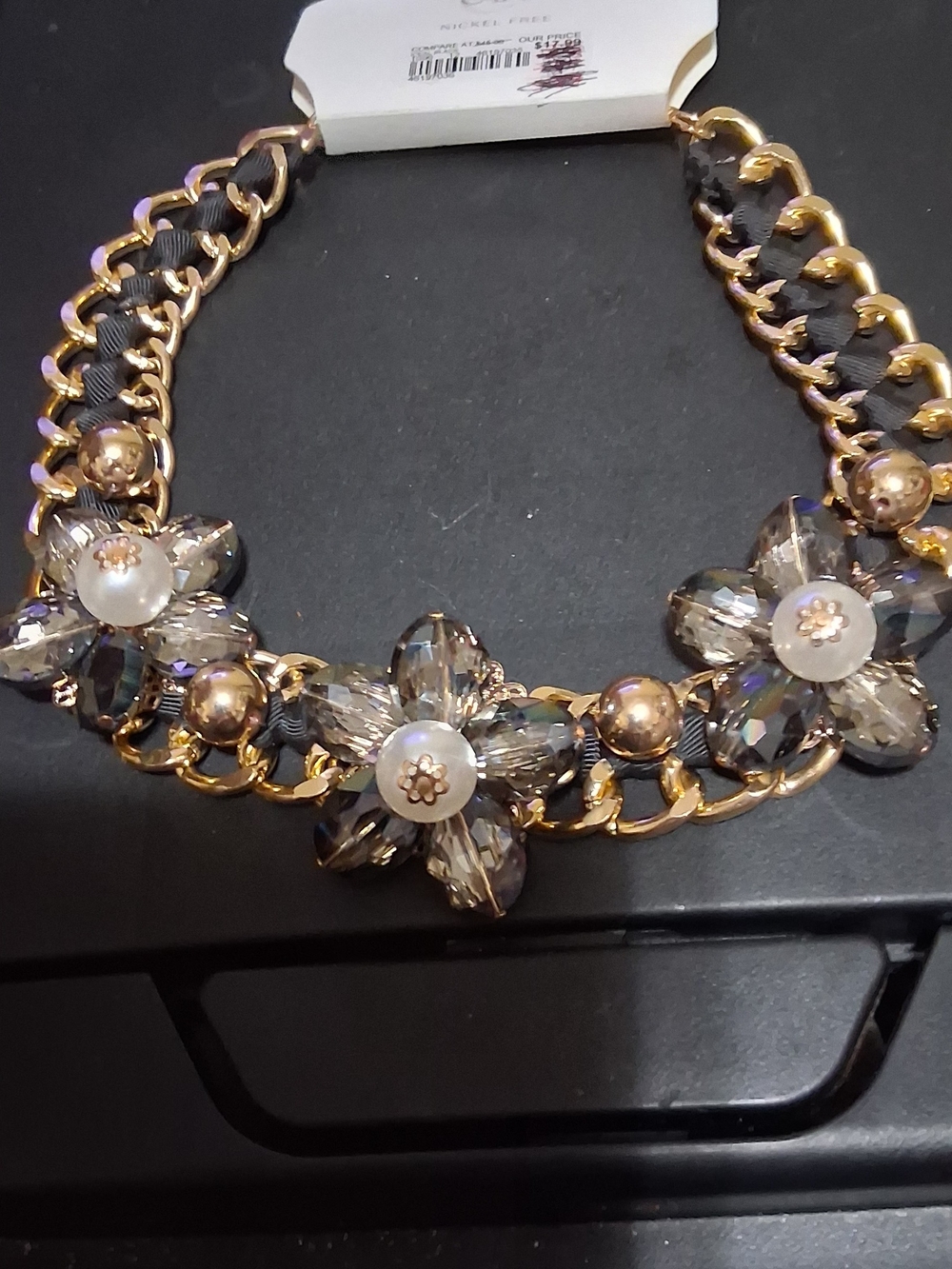 Cato Gold and Black Floral Crystal Necklace